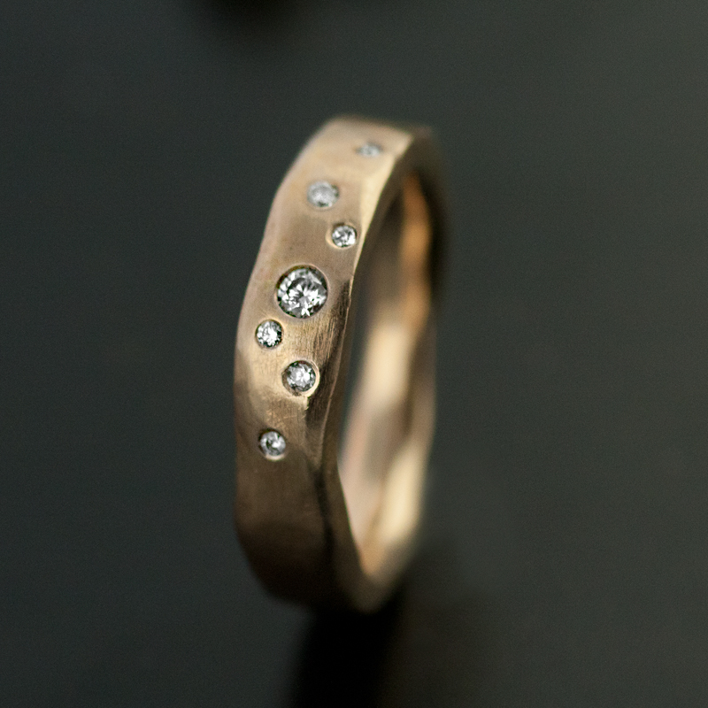 Celestial Organic ring with flush set white diamonds size 7 - VK Designs