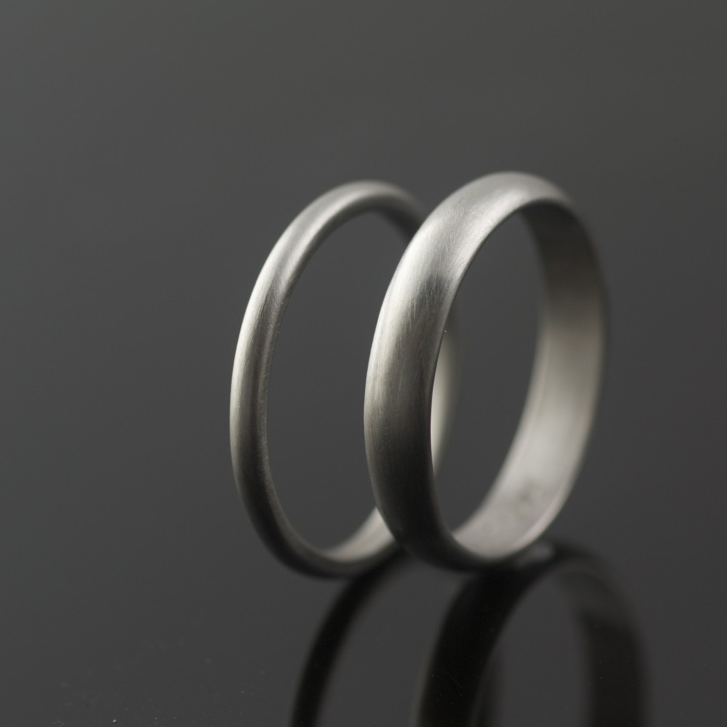 half round palladium wedding rings matte