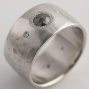 rose cut diamond in hammered palladium ring