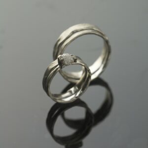 unique white gold wedding ring set uncut diamond