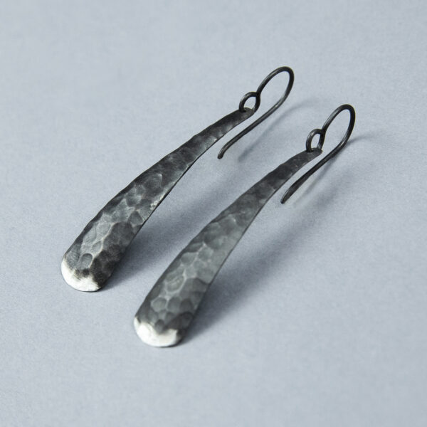 hammered silver long earrings
